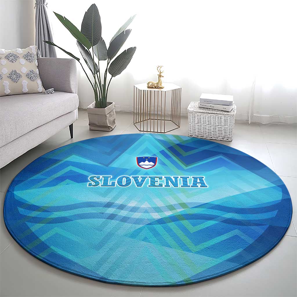 Slovenia Sport Round Carpet Alpine-Inspired Design with National Crest