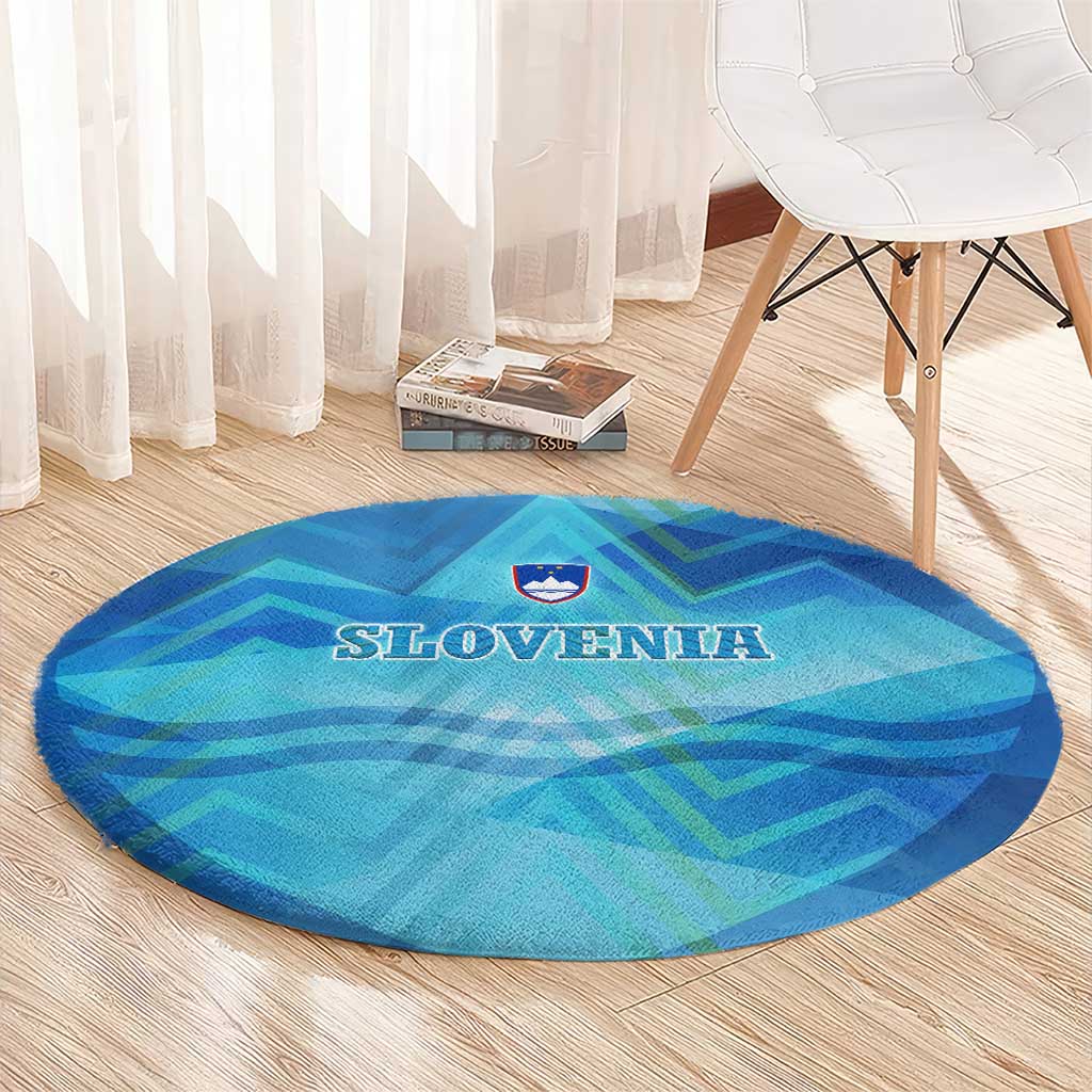Slovenia Sport Round Carpet Alpine-Inspired Design with National Crest