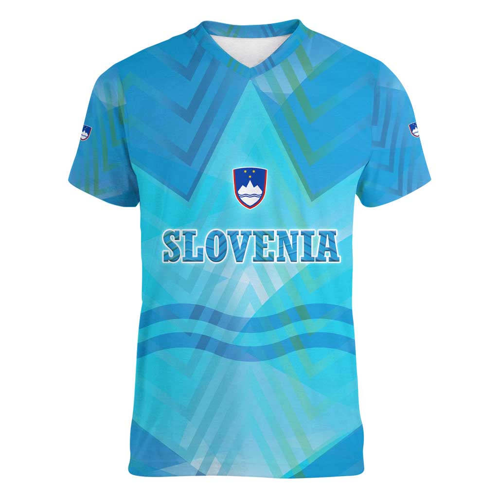 Slovenia Sport Women V-Neck T-Shirt Alpine-Inspired Design with National Crest
