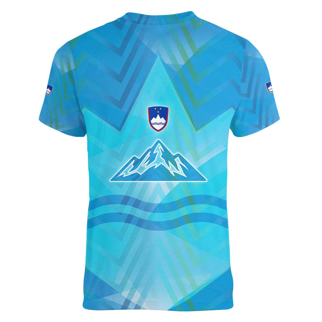 Slovenia Sport Women V-Neck T-Shirt Alpine-Inspired Design with National Crest