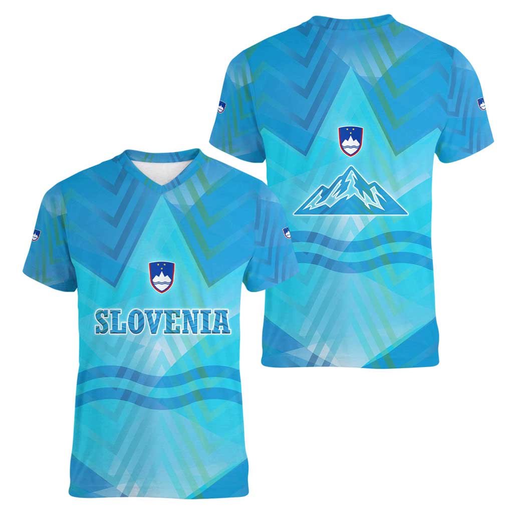 Slovenia Sport Women V-Neck T-Shirt Alpine-Inspired Design with National Crest