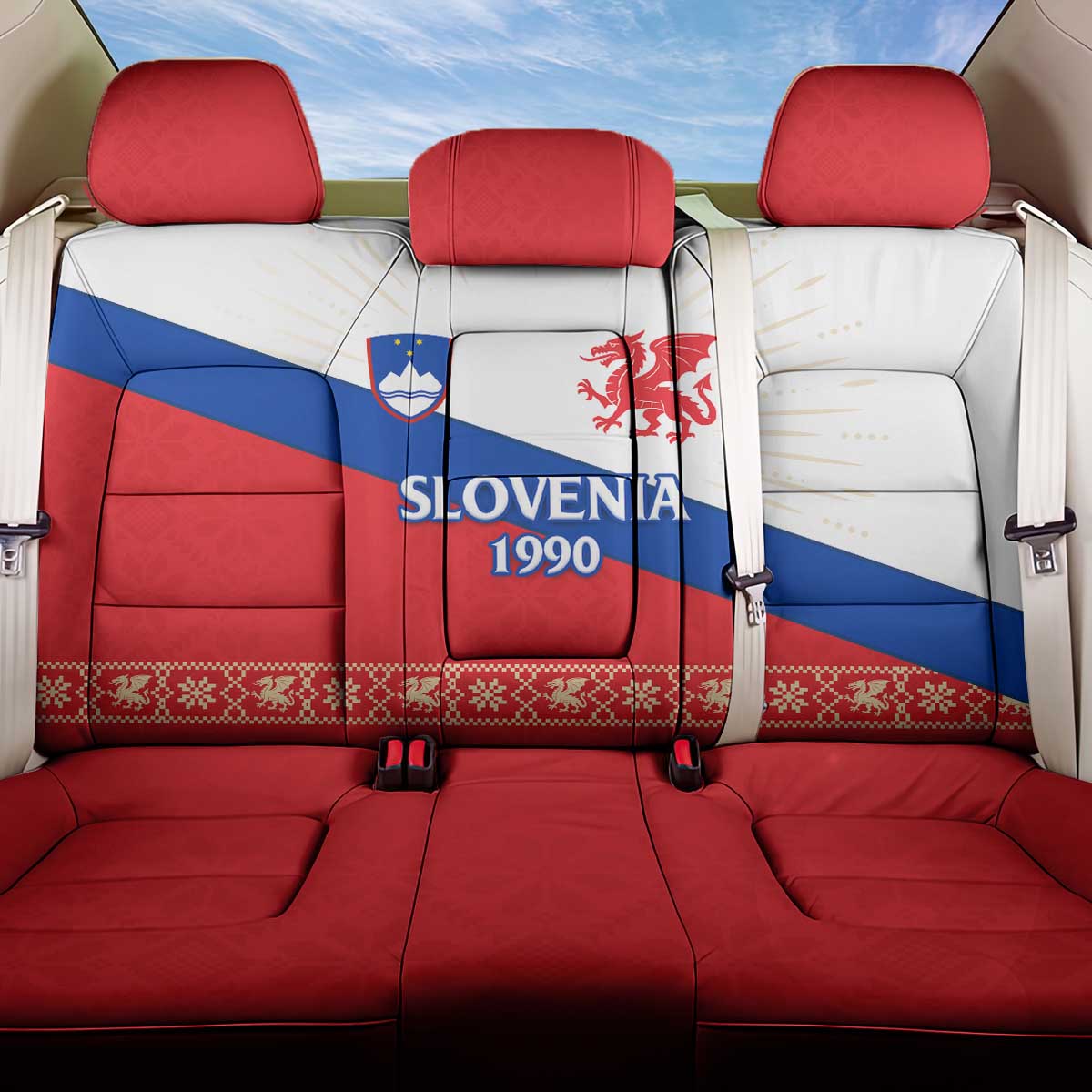 Slovenian Independence Back Car Seat Cover 1990 Tribute with Dragon Emblem and Alpine Legacy