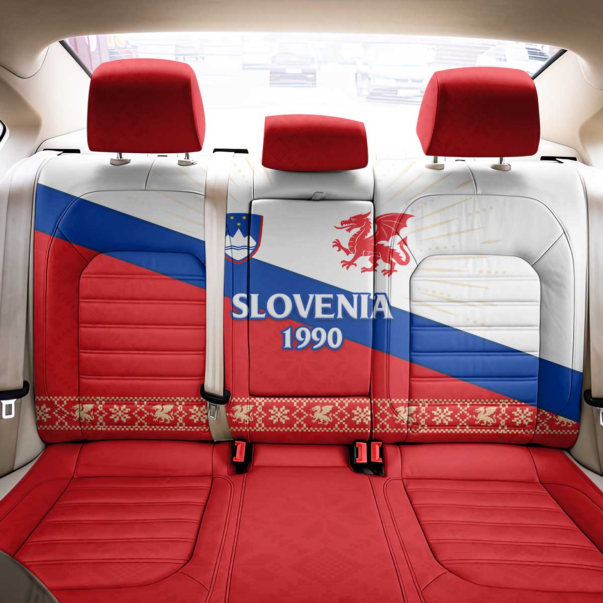 Slovenian Independence Back Car Seat Cover 1990 Tribute with Dragon Emblem and Alpine Legacy