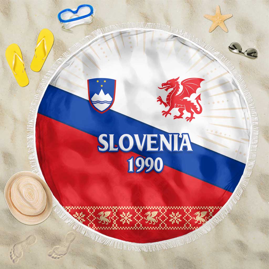Slovenian Independence Beach Blanket 1990 Tribute with Dragon Emblem and Alpine Legacy