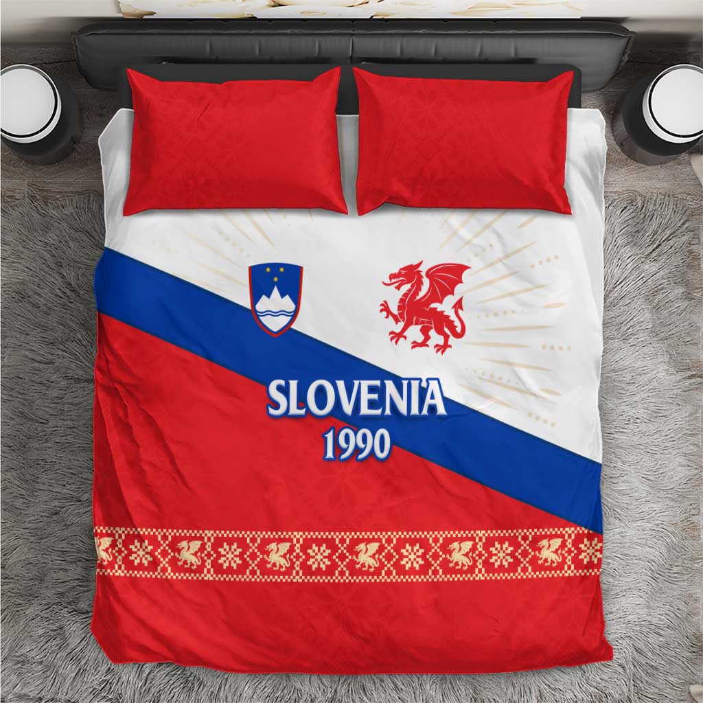 Slovenian Independence Bedding Set 1990 Tribute with Dragon Emblem and Alpine Legacy