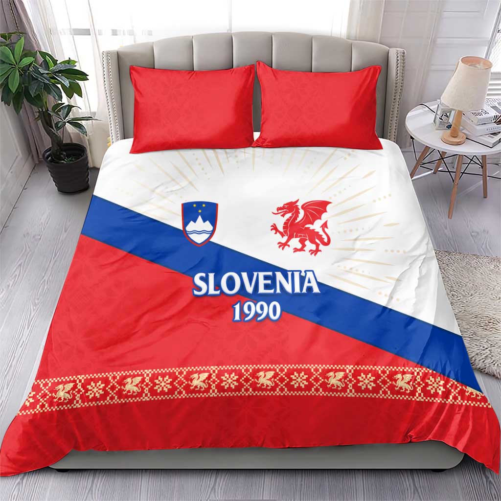 Slovenian Independence Bedding Set 1990 Tribute with Dragon Emblem and Alpine Legacy