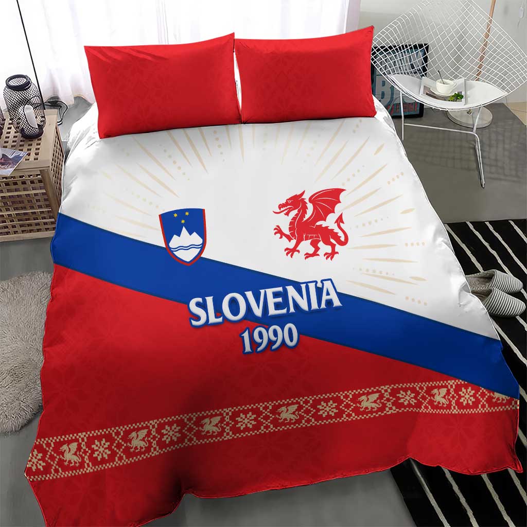 Slovenian Independence Bedding Set 1990 Tribute with Dragon Emblem and Alpine Legacy