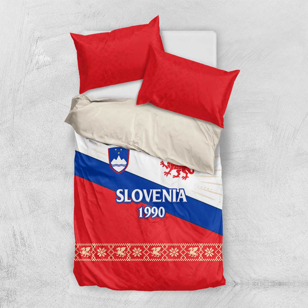 Slovenian Independence Bedding Set 1990 Tribute with Dragon Emblem and Alpine Legacy
