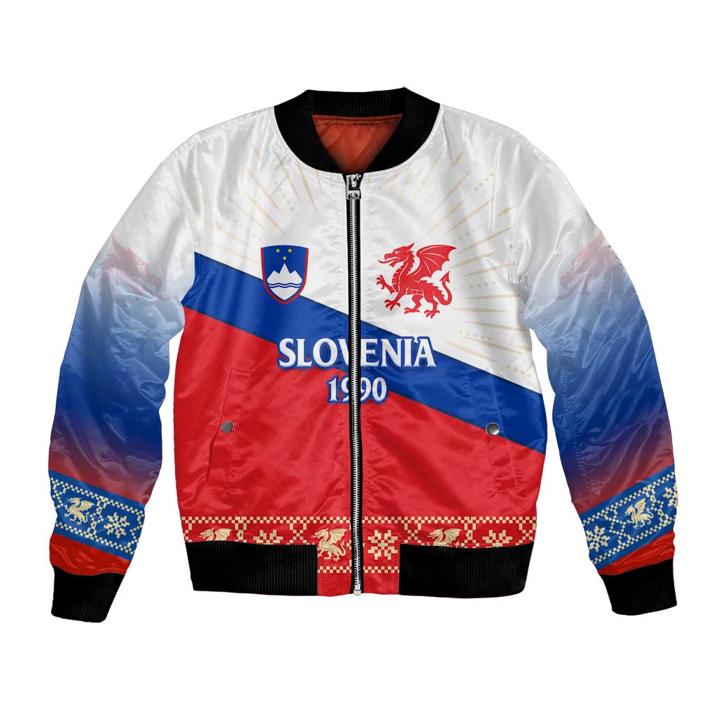 Slovenian Independence Bomber Jacket 1990 Tribute with Dragon Emblem and Alpine Legacy