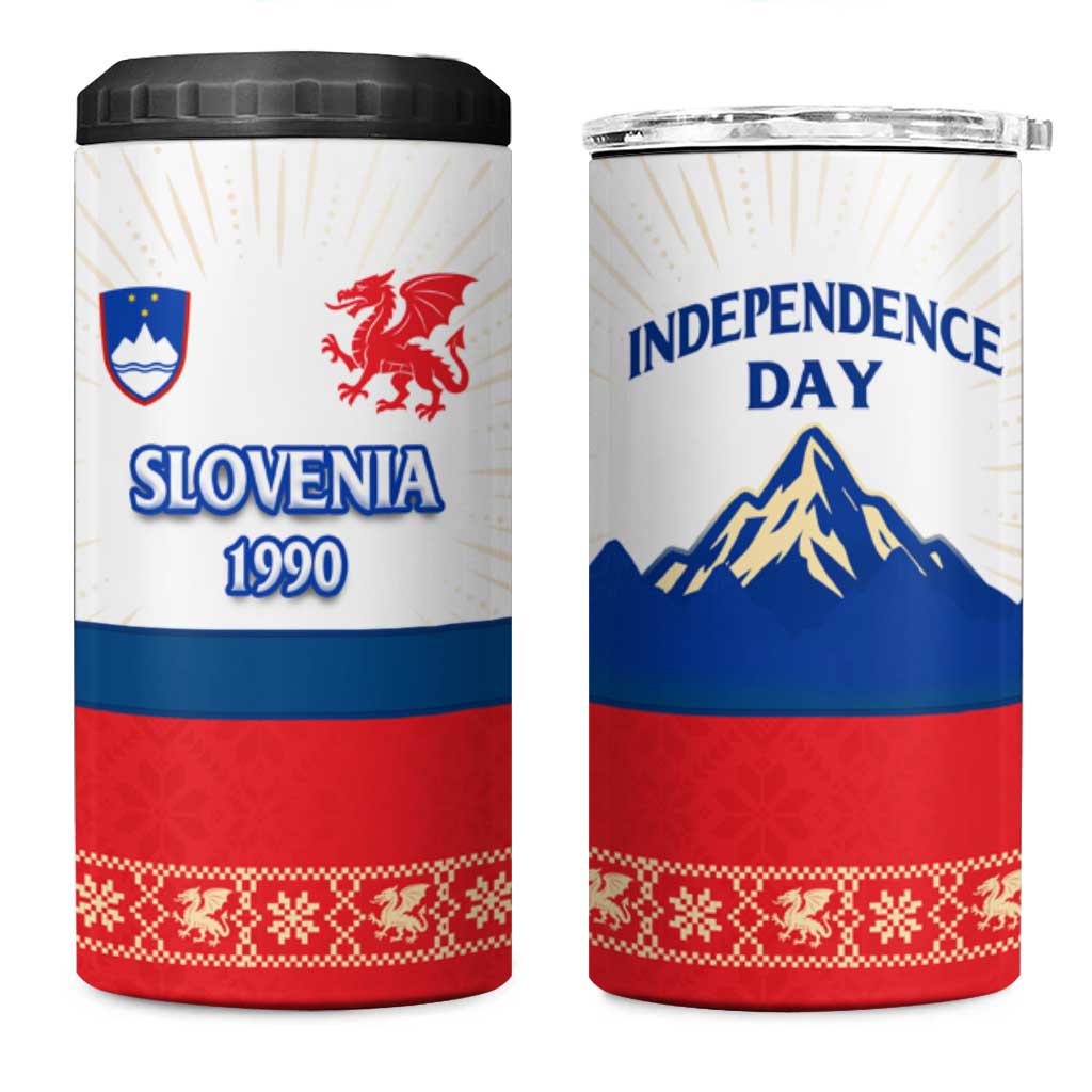 Slovenian Independence 4 in 1 Can Cooler Tumbler 1990 Tribute with Dragon Emblem and Alpine Legacy