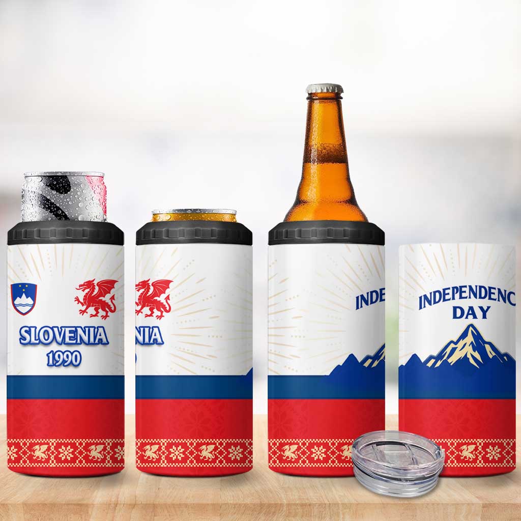 Slovenian Independence 4 in 1 Can Cooler Tumbler 1990 Tribute with Dragon Emblem and Alpine Legacy
