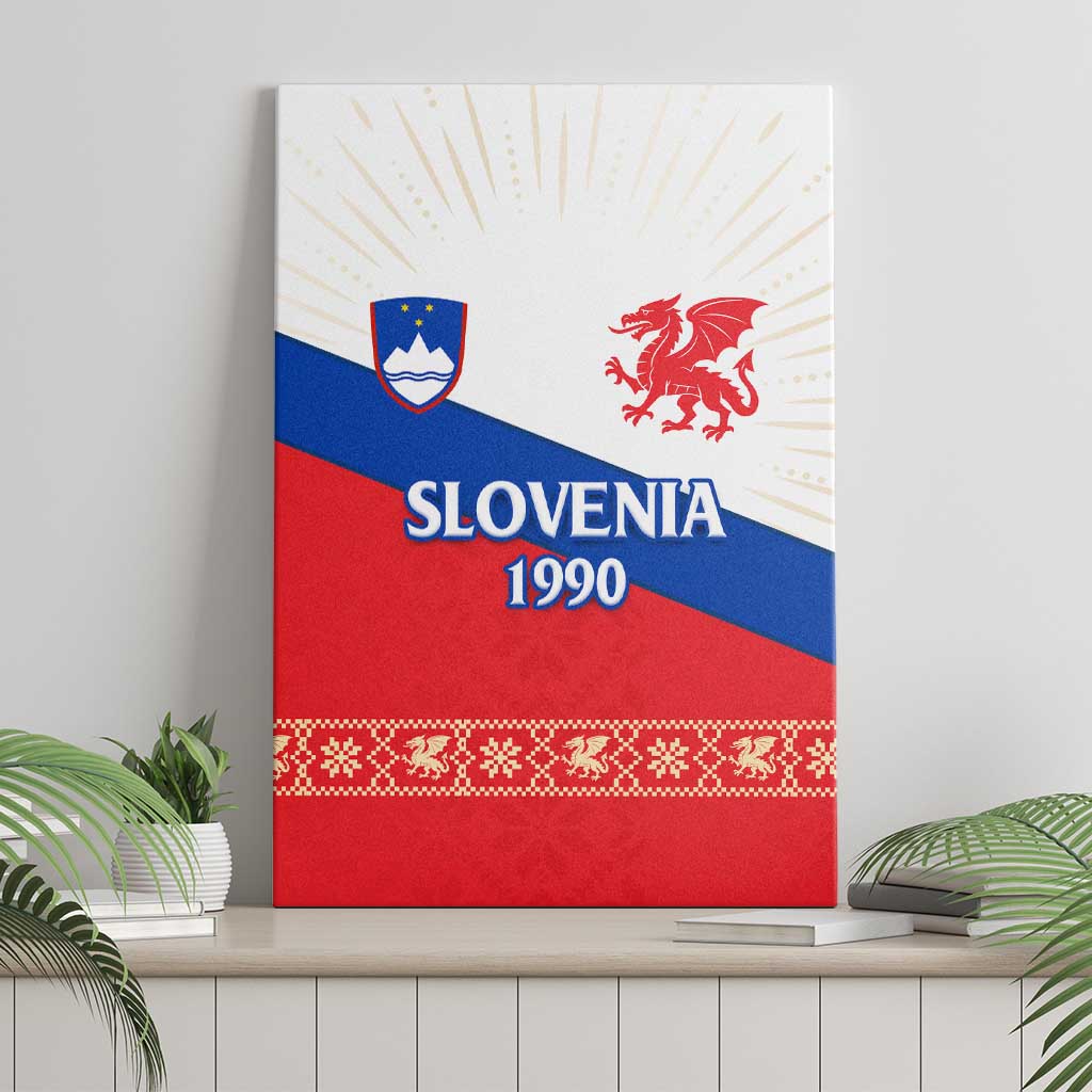 Slovenian Independence Canvas Wall Art 1990 Tribute with Dragon Emblem and Alpine Legacy