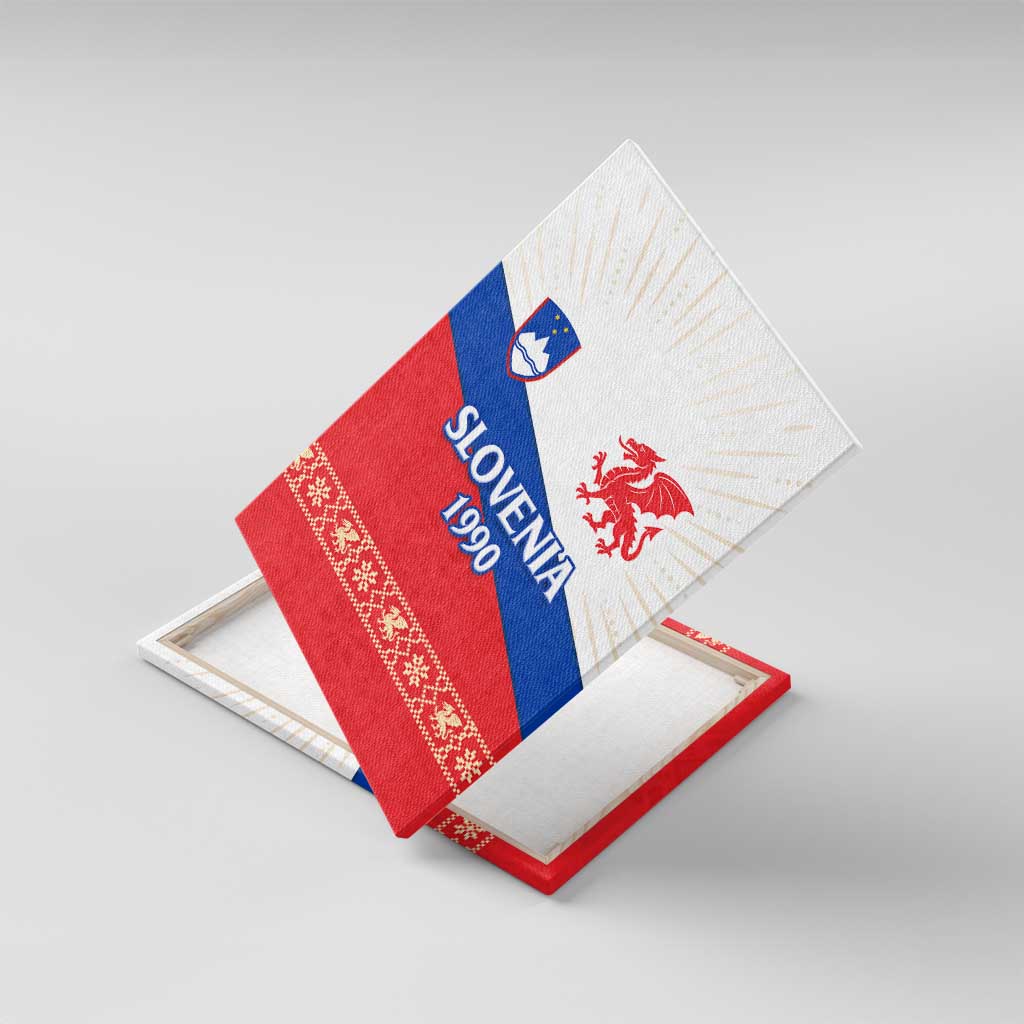 Slovenian Independence Canvas Wall Art 1990 Tribute with Dragon Emblem and Alpine Legacy