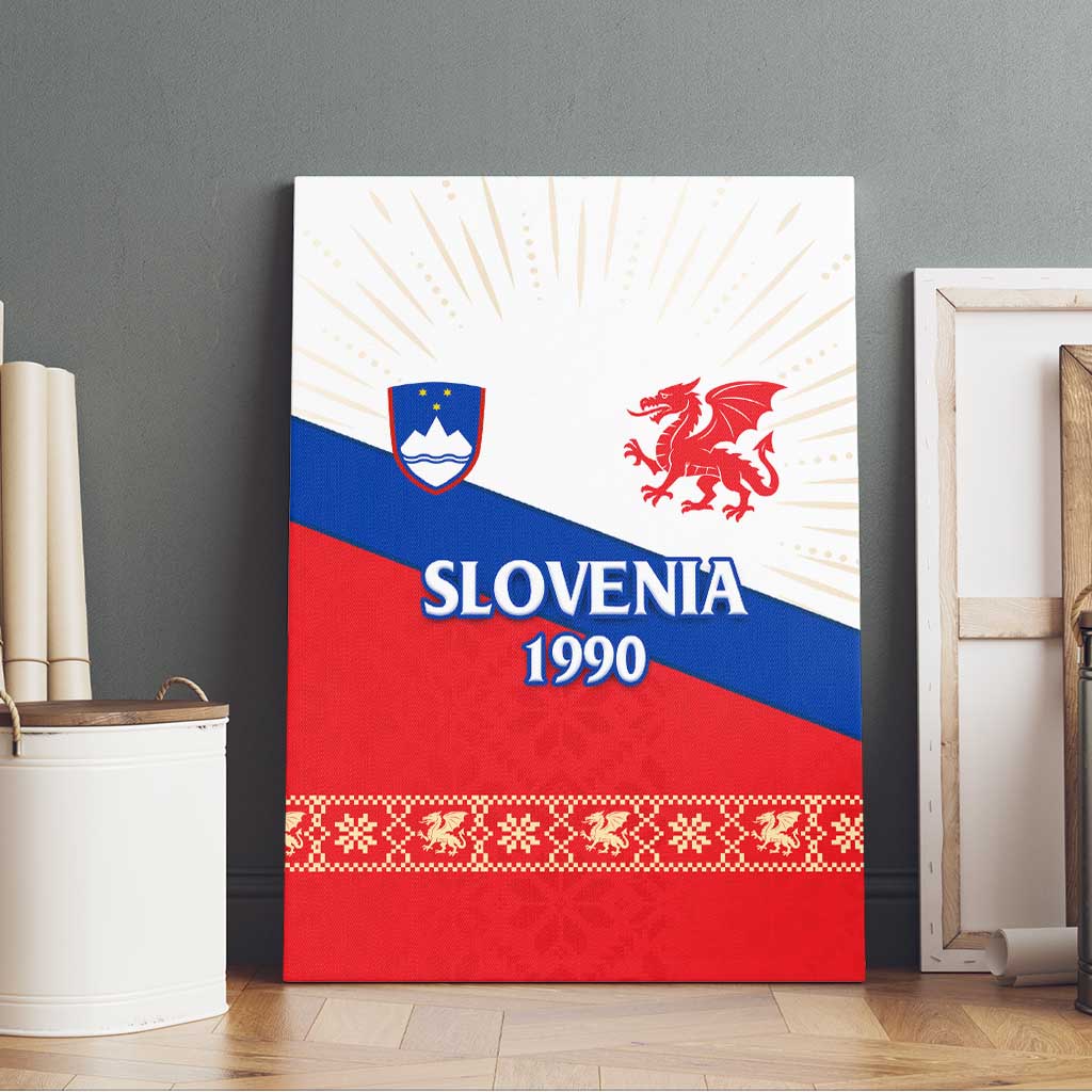 Slovenian Independence Canvas Wall Art 1990 Tribute with Dragon Emblem and Alpine Legacy