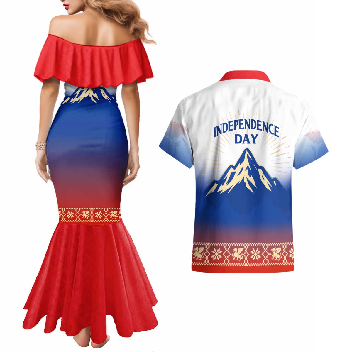 Slovenian Independence Couples Matching Mermaid Dress and Hawaiian Shirt 1990 Tribute with Dragon Emblem and Alpine Legacy