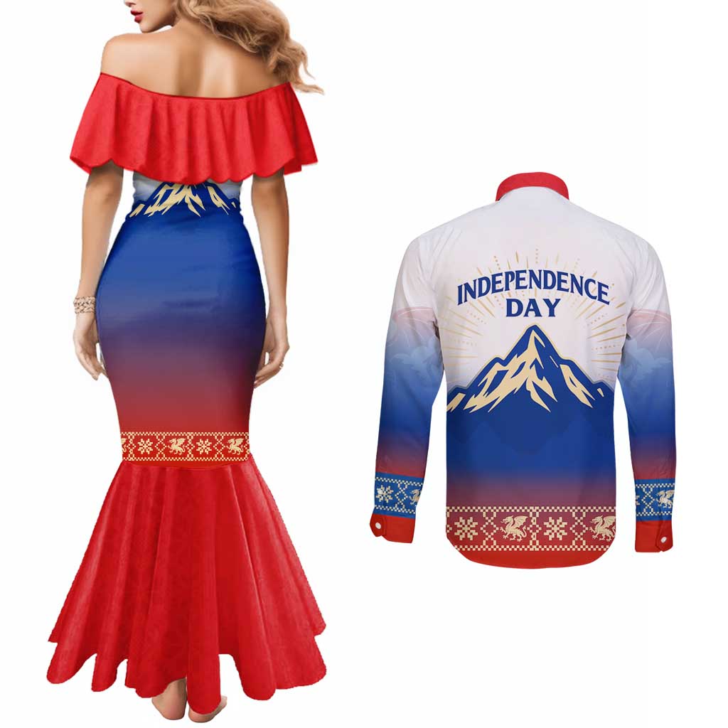 Slovenian Independence Couples Matching Mermaid Dress and Long Sleeve Button Shirt 1990 Tribute with Dragon Emblem and Alpine Legacy
