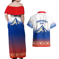 Slovenian Independence Couples Matching Off Shoulder Maxi Dress and Hawaiian Shirt 1990 Tribute with Dragon Emblem and Alpine Legacy