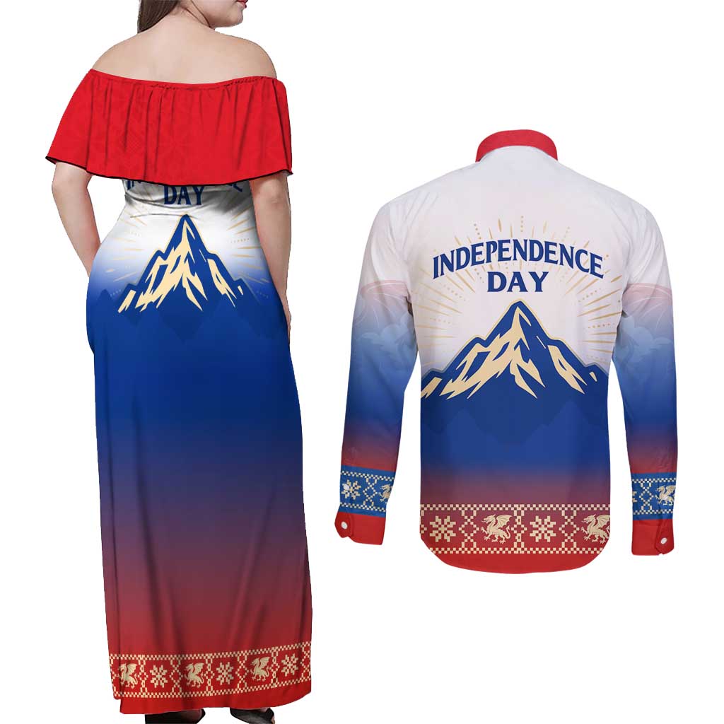Slovenian Independence Couples Matching Off Shoulder Maxi Dress and Long Sleeve Button Shirt 1990 Tribute with Dragon Emblem and Alpine Legacy