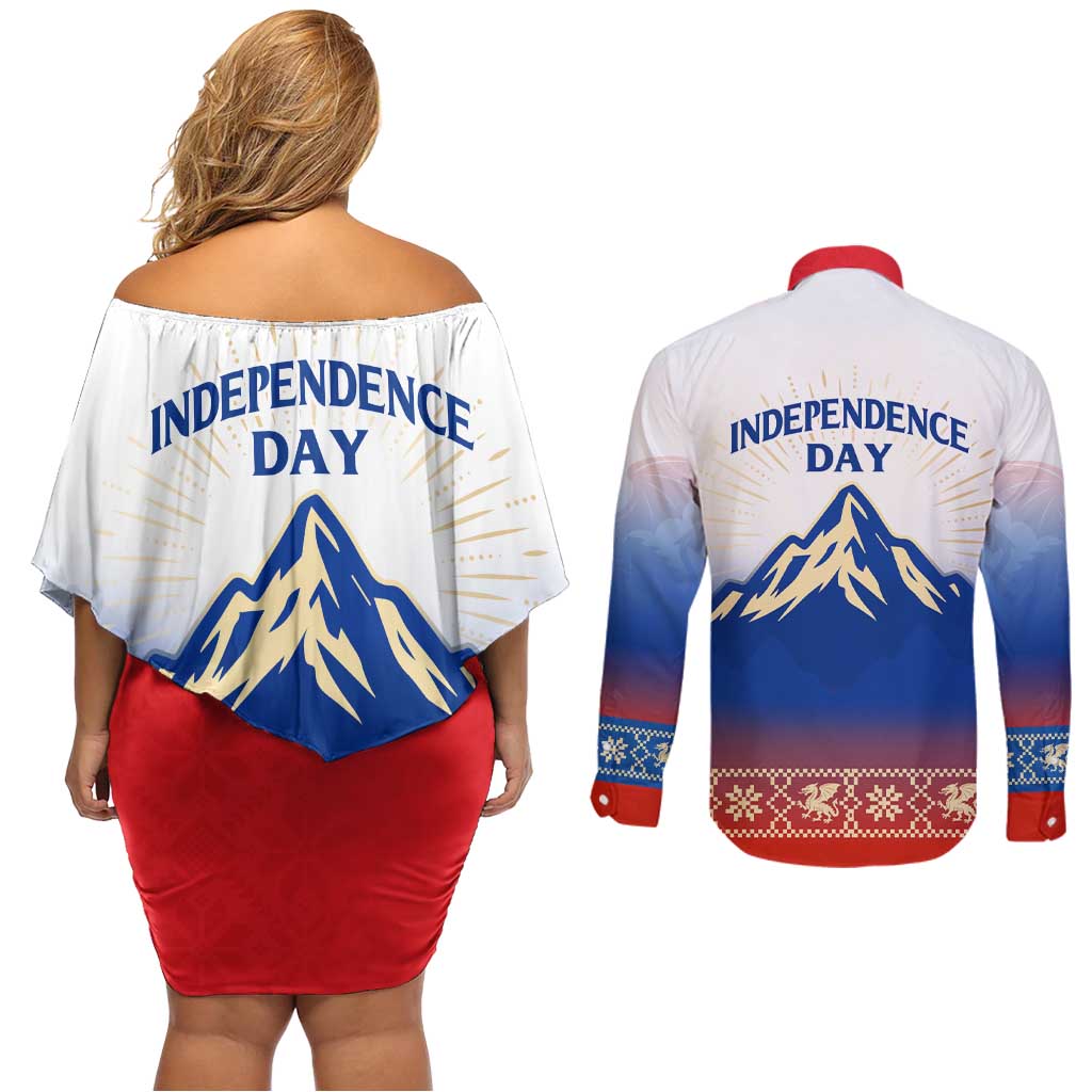 Slovenian Independence Couples Matching Off Shoulder Short Dress and Long Sleeve Button Shirt 1990 Tribute with Dragon Emblem and Alpine Legacy