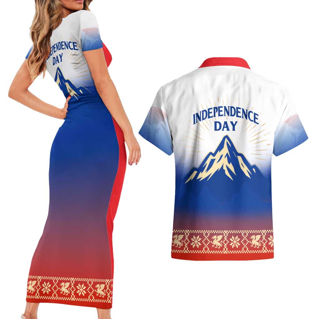 Slovenian Independence Couples Matching Short Sleeve Bodycon Dress and Hawaiian Shirt 1990 Tribute with Dragon Emblem and Alpine Legacy