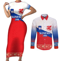 Slovenian Independence Couples Matching Short Sleeve Bodycon Dress and Long Sleeve Button Shirt 1990 Tribute with Dragon Emblem and Alpine Legacy