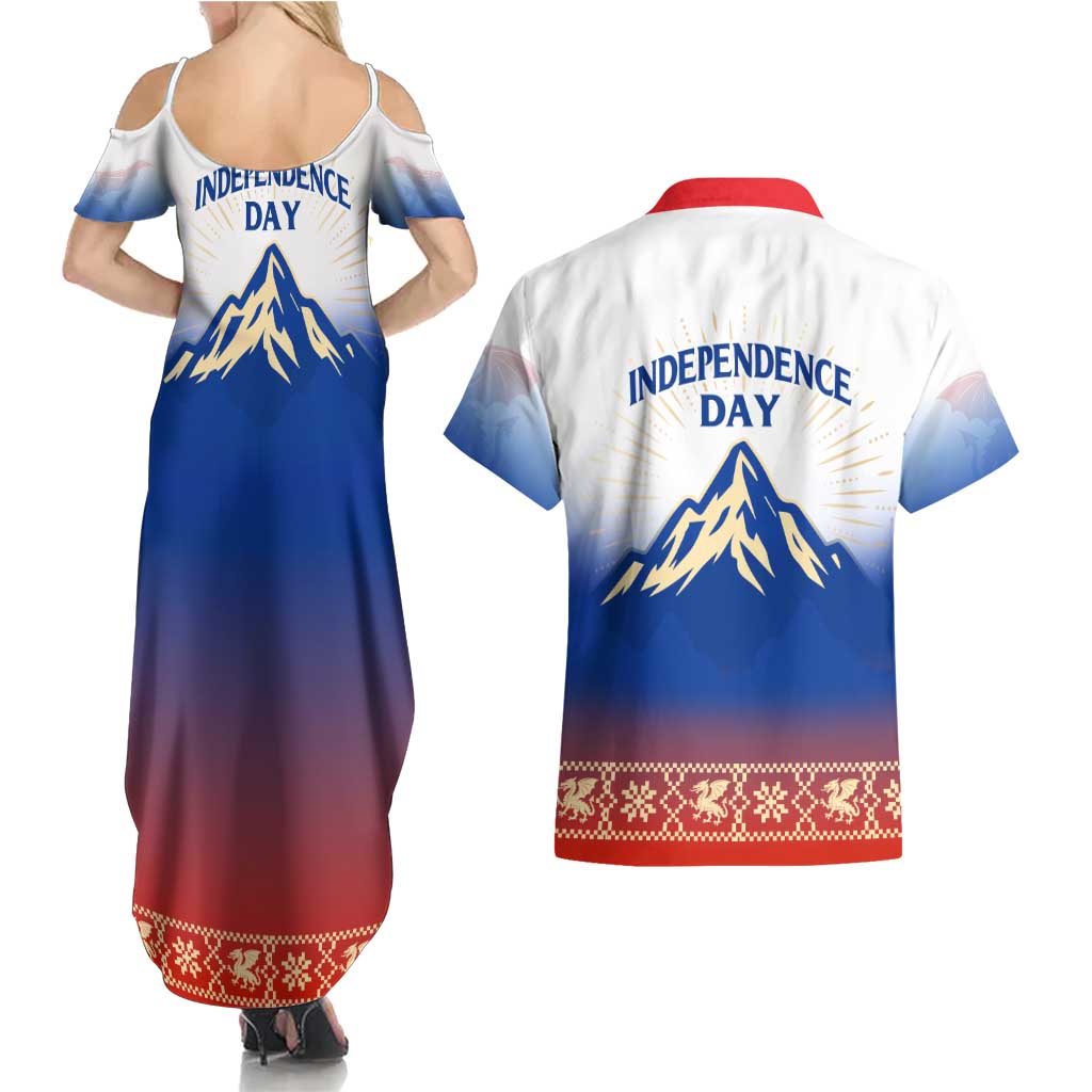 Slovenian Independence Couples Matching Summer Maxi Dress and Hawaiian Shirt 1990 Tribute with Dragon Emblem and Alpine Legacy