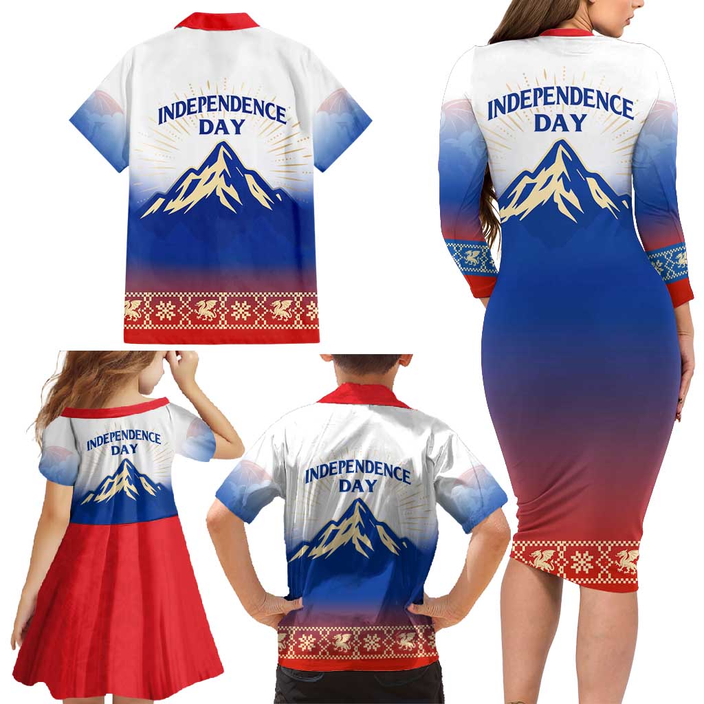 Slovenian Independence Family Matching Long Sleeve Bodycon Dress and Hawaiian Shirt 1990 Tribute with Dragon Emblem and Alpine Legacy