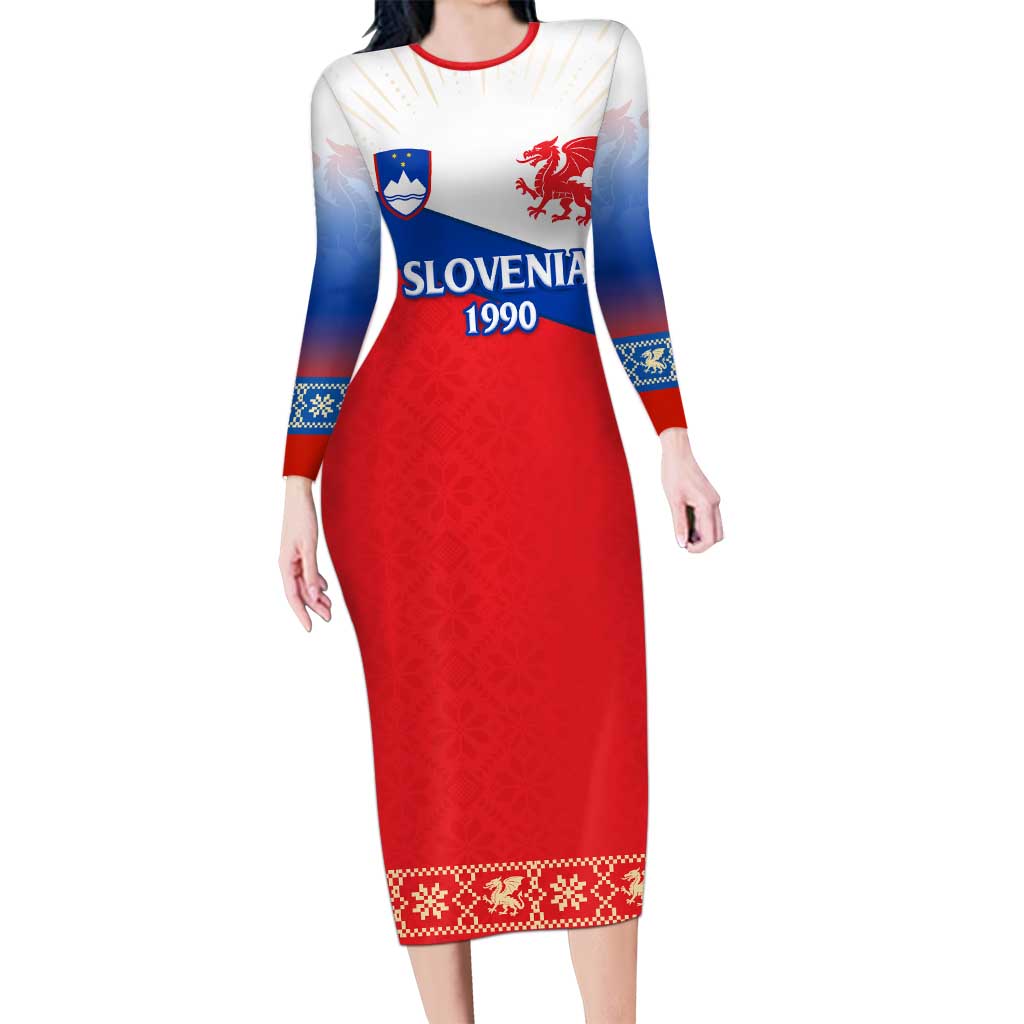 Slovenian Independence Family Matching Long Sleeve Bodycon Dress and Hawaiian Shirt 1990 Tribute with Dragon Emblem and Alpine Legacy