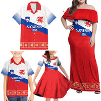 Slovenian Independence Family Matching Off Shoulder Maxi Dress and Hawaiian Shirt 1990 Tribute with Dragon Emblem and Alpine Legacy