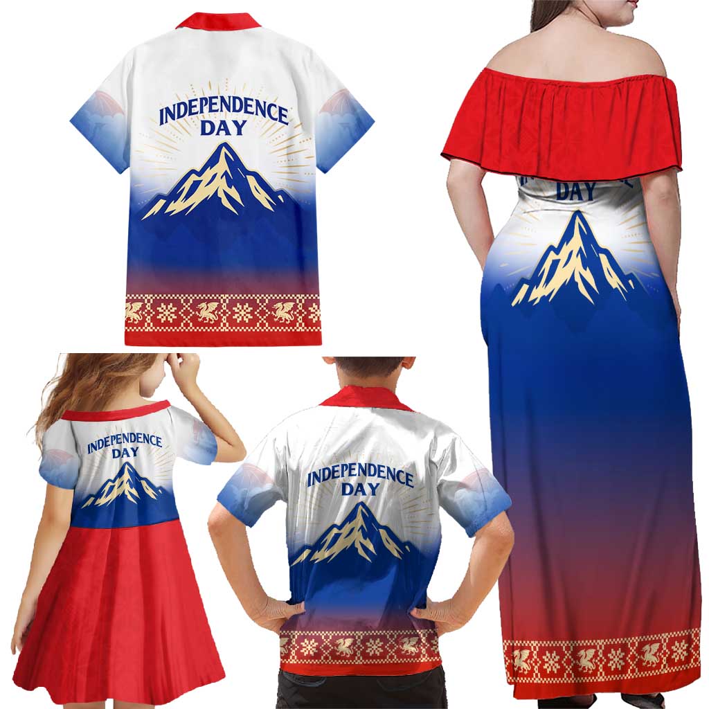 Slovenian Independence Family Matching Off Shoulder Maxi Dress and Hawaiian Shirt 1990 Tribute with Dragon Emblem and Alpine Legacy