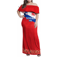 Slovenian Independence Family Matching Off Shoulder Maxi Dress and Hawaiian Shirt 1990 Tribute with Dragon Emblem and Alpine Legacy