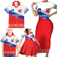 Slovenian Independence Family Matching Short Sleeve Bodycon Dress and Hawaiian Shirt 1990 Tribute with Dragon Emblem and Alpine Legacy