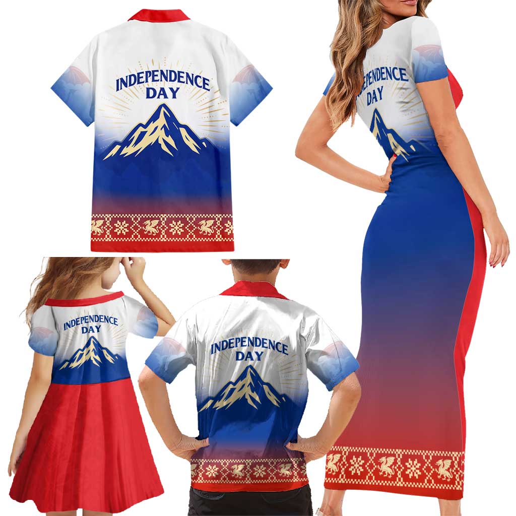 Slovenian Independence Family Matching Short Sleeve Bodycon Dress and Hawaiian Shirt 1990 Tribute with Dragon Emblem and Alpine Legacy