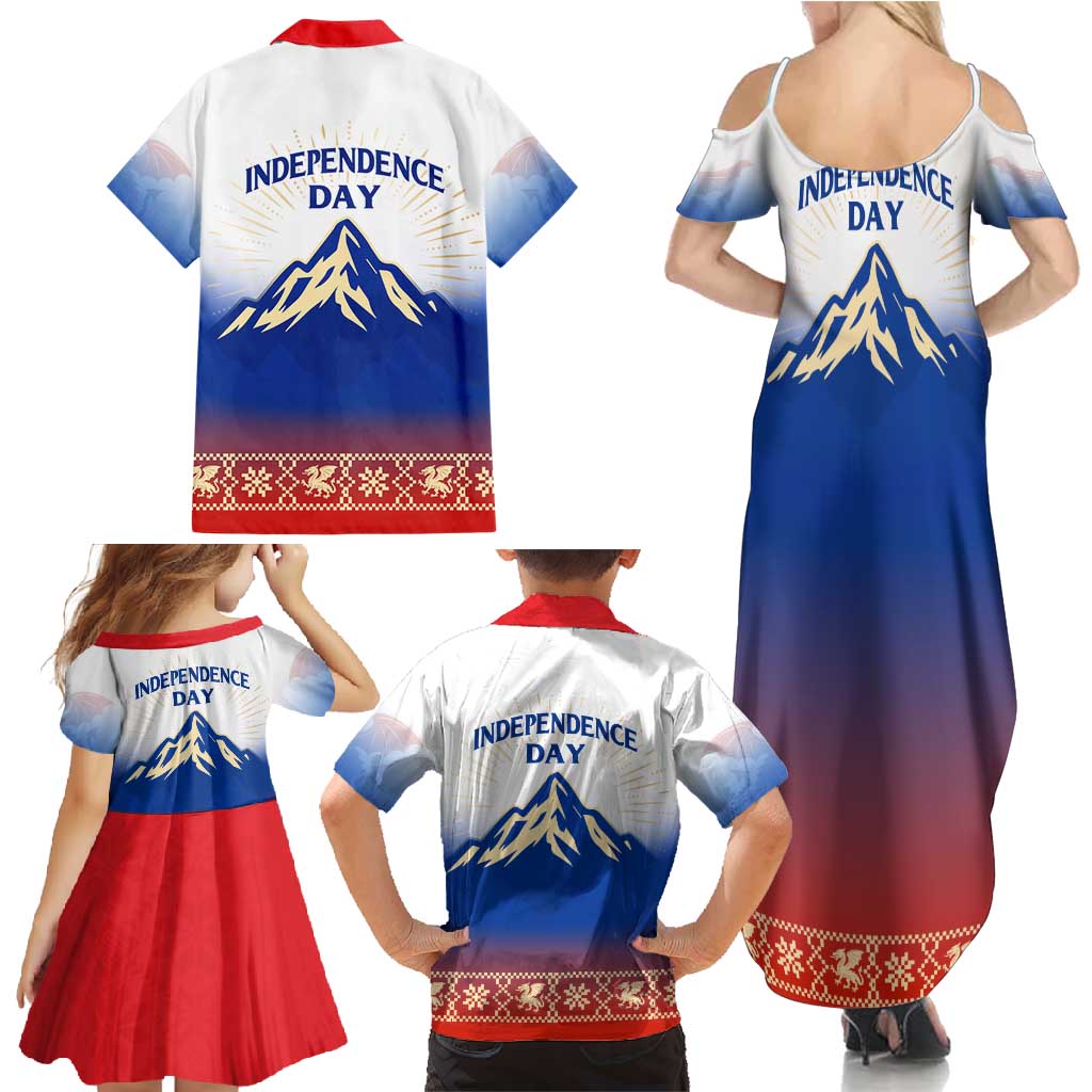Slovenian Independence Family Matching Summer Maxi Dress and Hawaiian Shirt 1990 Tribute with Dragon Emblem and Alpine Legacy
