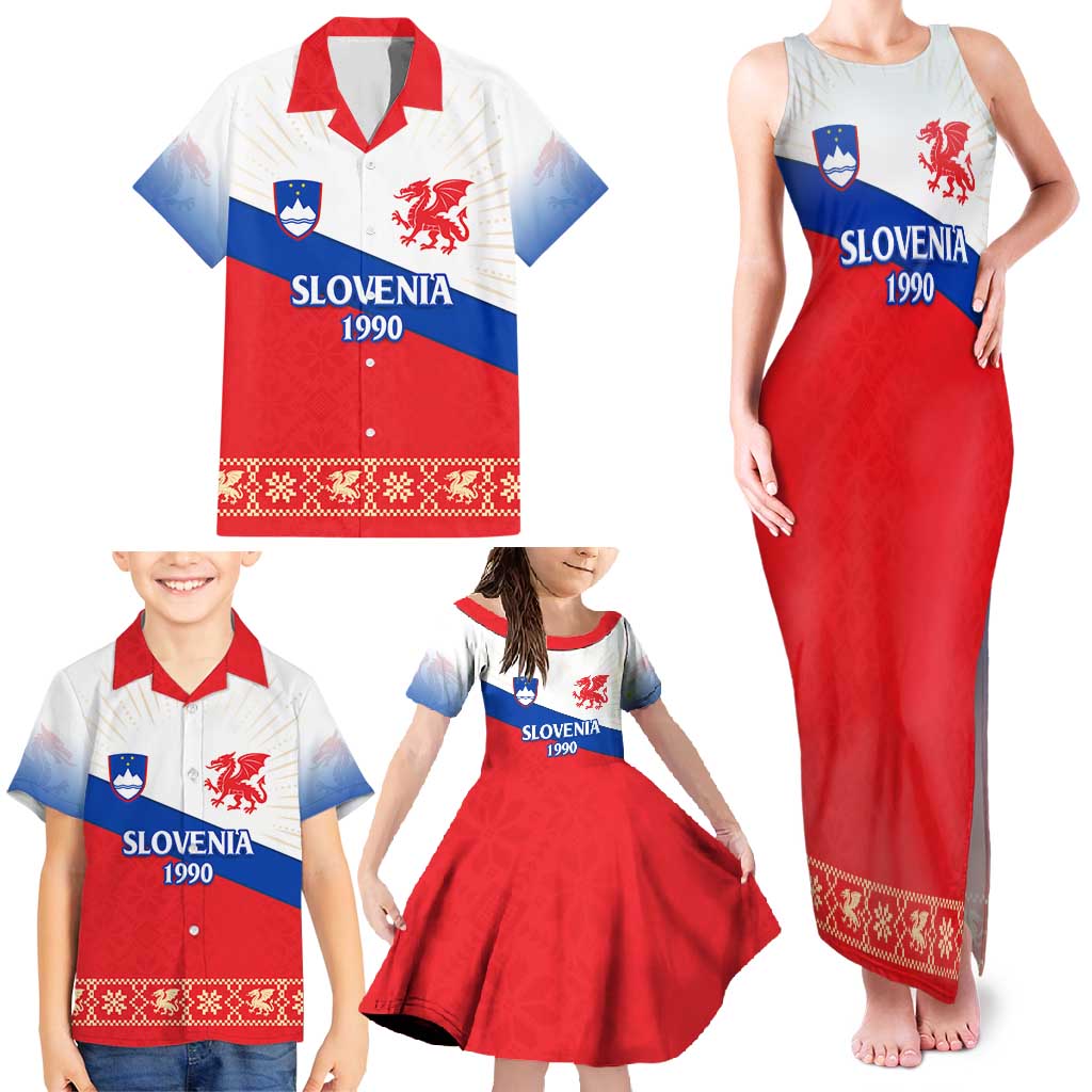 Slovenian Independence Family Matching Tank Maxi Dress and Hawaiian Shirt 1990 Tribute with Dragon Emblem and Alpine Legacy