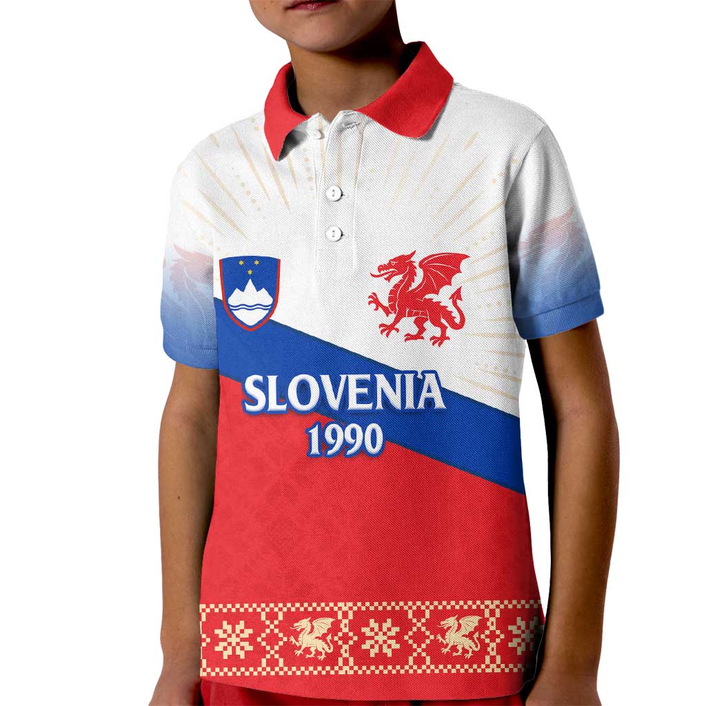 Slovenian Independence Kid Polo Shirt 1990 Tribute with Dragon Emblem and Alpine Legacy
