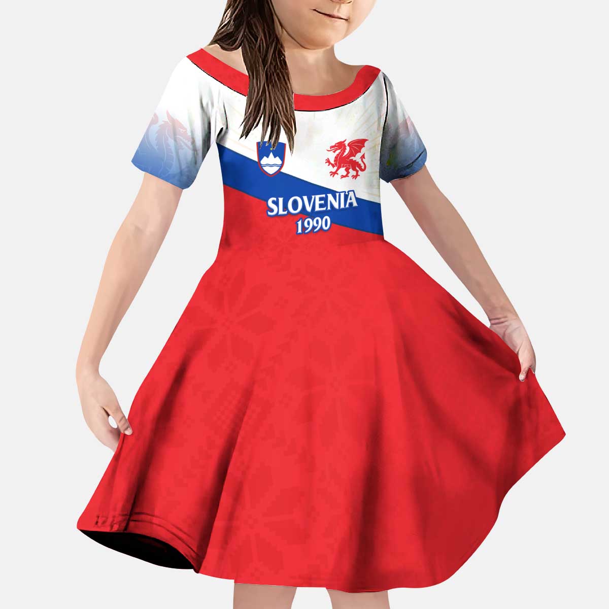Slovenian Independence Kid Short Sleeve Dress 1990 Tribute with Dragon Emblem and Alpine Legacy