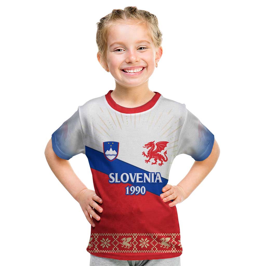 Slovenian Independence Kid T Shirt 1990 Tribute with Dragon Emblem and Alpine Legacy