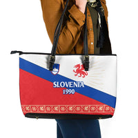 Slovenian Independence Leather Tote Bag 1990 Tribute with Dragon Emblem and Alpine Legacy
