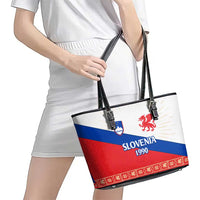 Slovenian Independence Leather Tote Bag 1990 Tribute with Dragon Emblem and Alpine Legacy