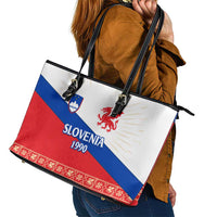 Slovenian Independence Leather Tote Bag 1990 Tribute with Dragon Emblem and Alpine Legacy