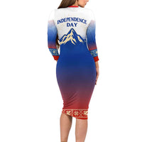 Slovenian Independence Long Sleeve Bodycon Dress 1990 Tribute with Dragon Emblem and Alpine Legacy