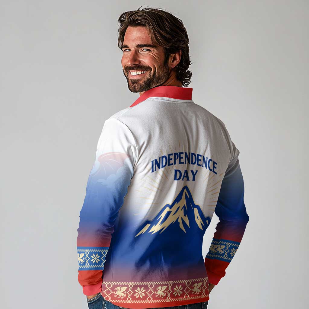 Slovenian Independence Long Sleeve Polo Shirt 1990 Tribute with Dragon Emblem and Alpine Legacy