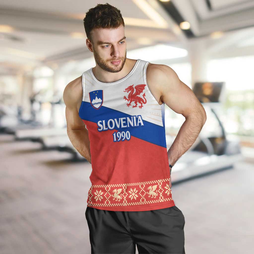 Slovenian Independence Men Tank Top 1990 Tribute with Dragon Emblem and Alpine Legacy