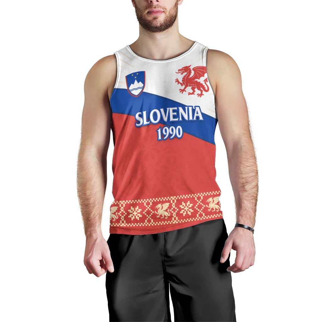 Slovenian Independence Men Tank Top 1990 Tribute with Dragon Emblem and Alpine Legacy