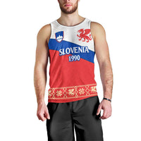 Slovenian Independence Men Tank Top 1990 Tribute with Dragon Emblem and Alpine Legacy