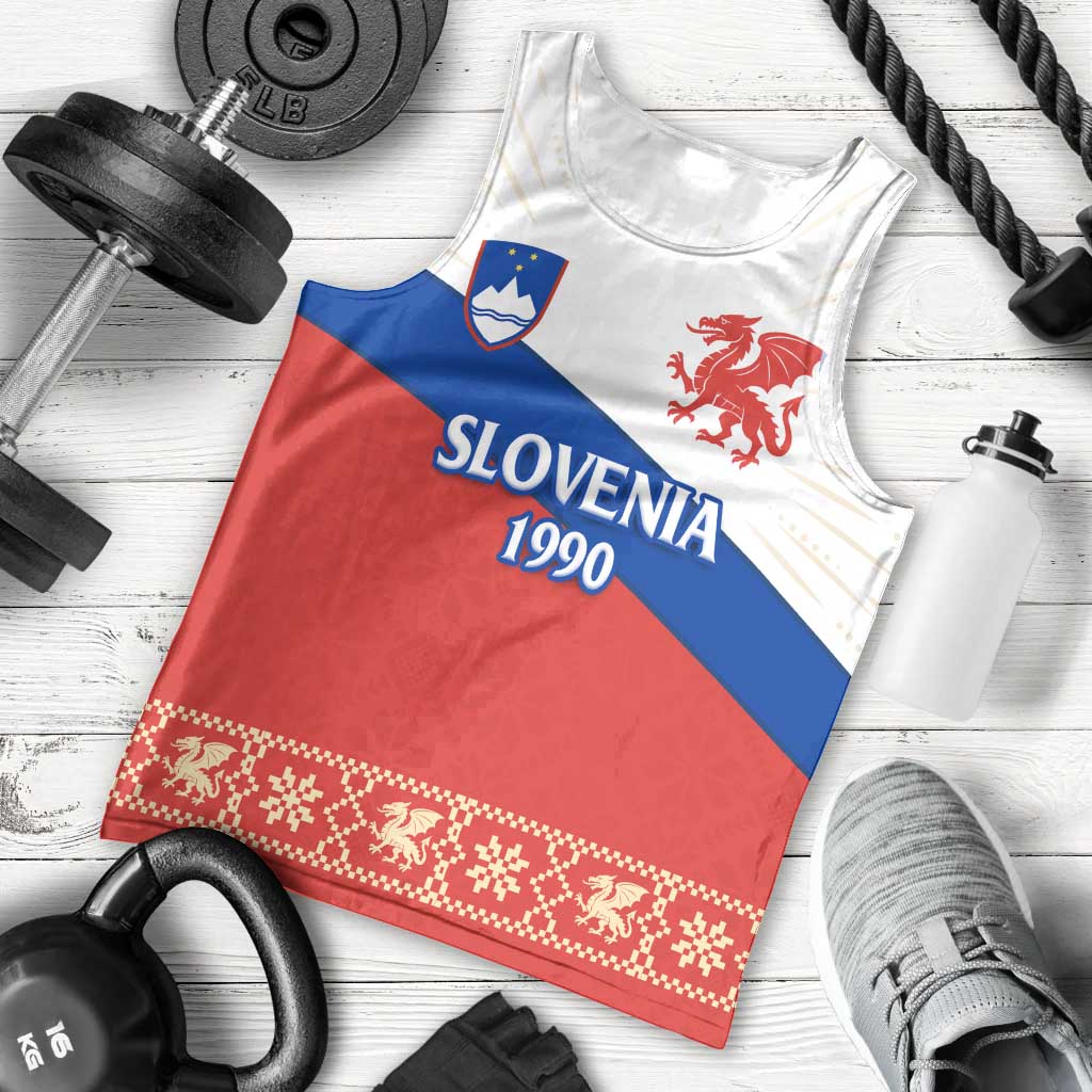 Slovenian Independence Men Tank Top 1990 Tribute with Dragon Emblem and Alpine Legacy