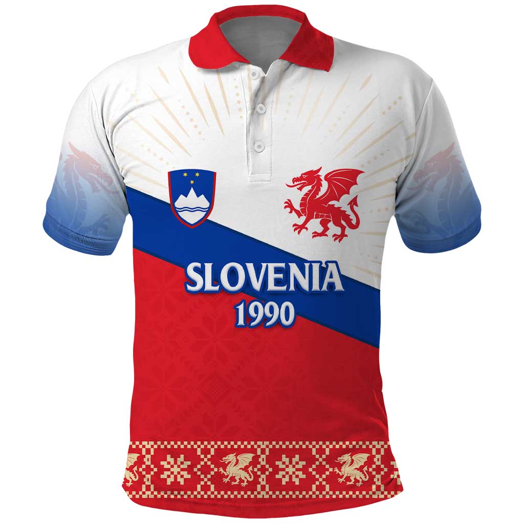 Slovenian Independence Polo Shirt 1990 Tribute with Dragon Emblem and Alpine Legacy