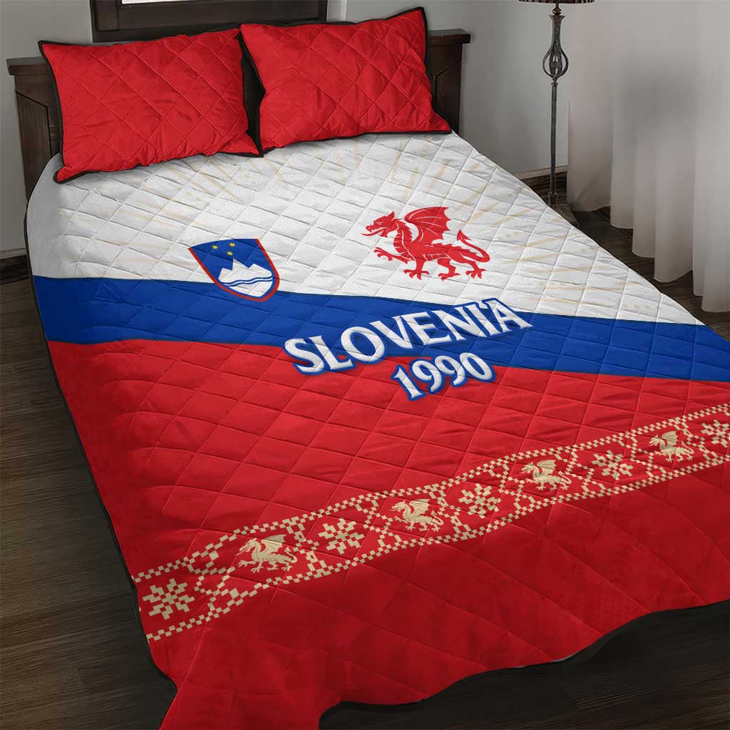 Slovenian Independence Quilt Bed Set 1990 Tribute with Dragon Emblem and Alpine Legacy