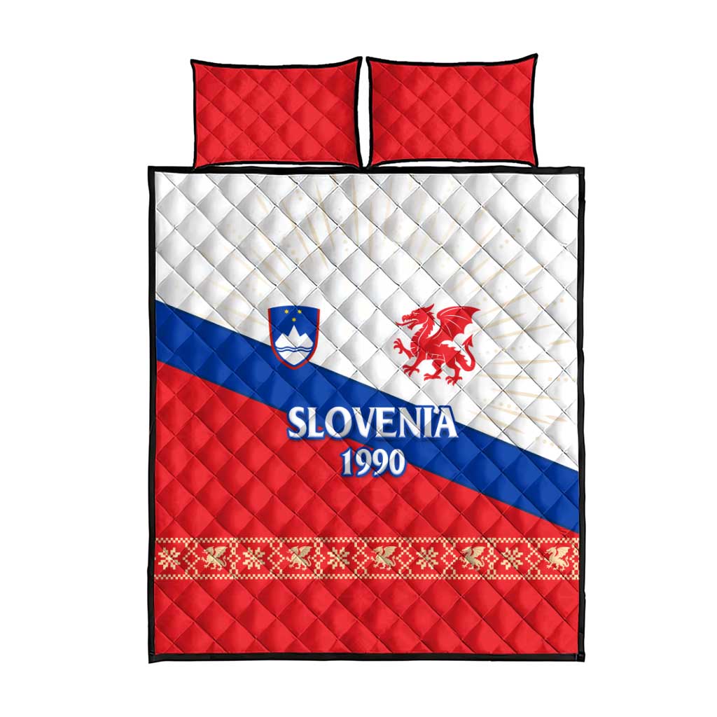 Slovenian Independence Quilt Bed Set 1990 Tribute with Dragon Emblem and Alpine Legacy